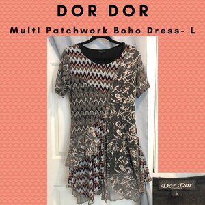 Dor Dor Couture - Black/White/Peach Anthropologie Boho Dress - L